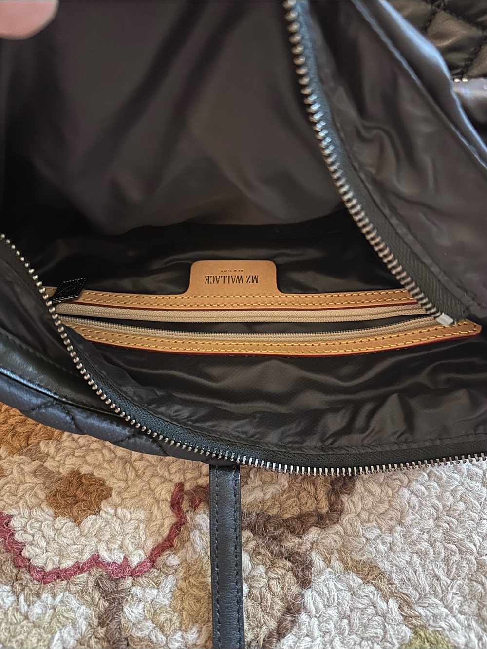 MZ Wallace Quilted Black Astor East to West Shoulder Bag with Top Strap - Picture 3 of 4